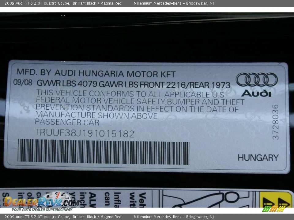 2009 Audi TT S 2.0T quattro Coupe Brilliant Black / Magma Red Photo #26