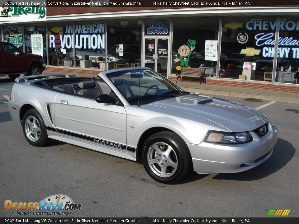 2002 Ford Mustang V6 Convertible Satin Silver Metallic / Medium Graphite Photo #1