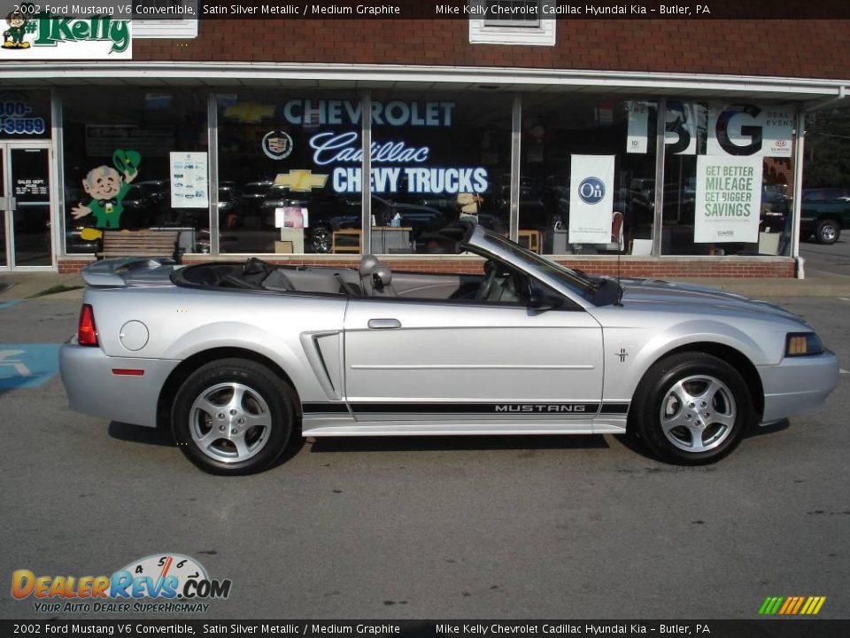 2002 Ford Mustang V6 Convertible Satin Silver Metallic / Medium Graphite Photo #2