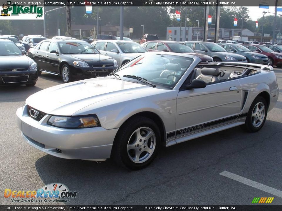 2002 Ford Mustang V6 Convertible Satin Silver Metallic / Medium Graphite Photo #13