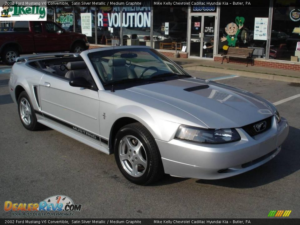 2002 Ford Mustang V6 Convertible Satin Silver Metallic / Medium Graphite Photo #15