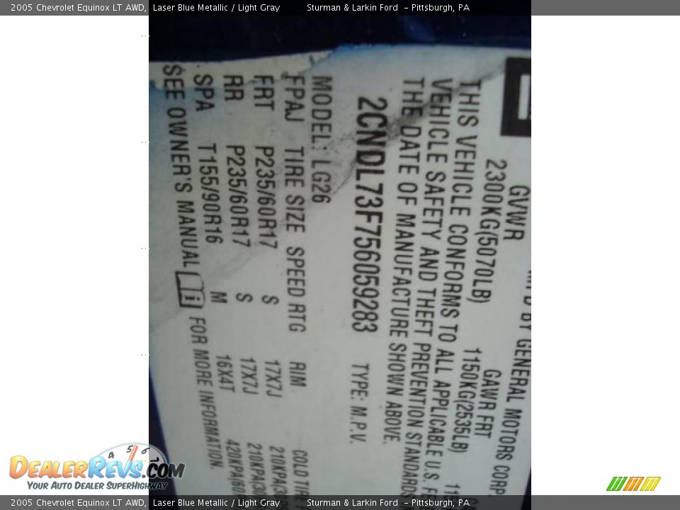 2005 Chevrolet Equinox LT AWD Laser Blue Metallic / Light Gray Photo #19
