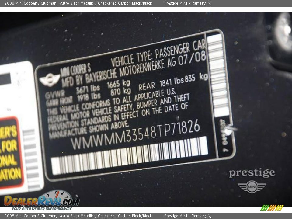 2008 Mini Cooper S Clubman Astro Black Metallic / Checkered Carbon Black/Black Photo #11