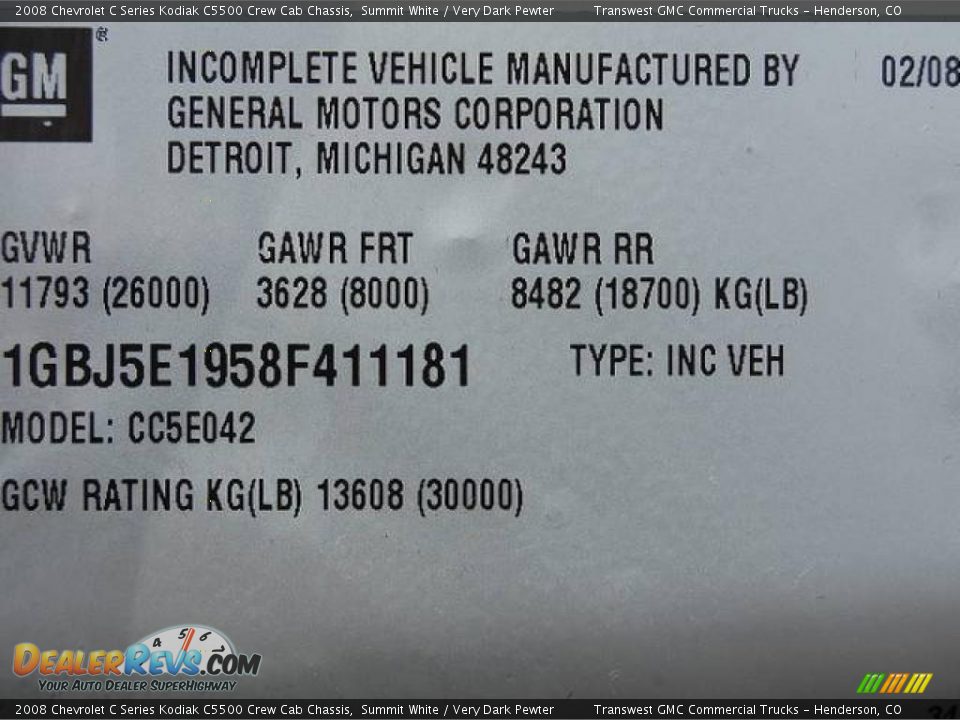 2008 Chevrolet C Series Kodiak C5500 Crew Cab Chassis Summit White / Very Dark Pewter Photo #30