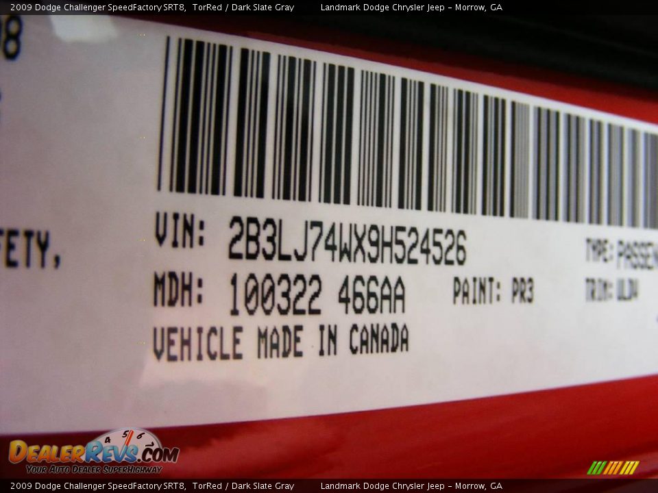 2009 Dodge Challenger SpeedFactory SRT8 TorRed / Dark Slate Gray Photo #12