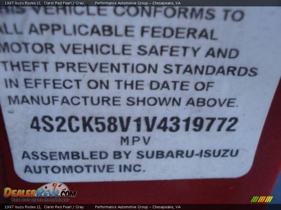 1997 Isuzu Rodeo LS Claret Red Pearl / Gray Photo #19