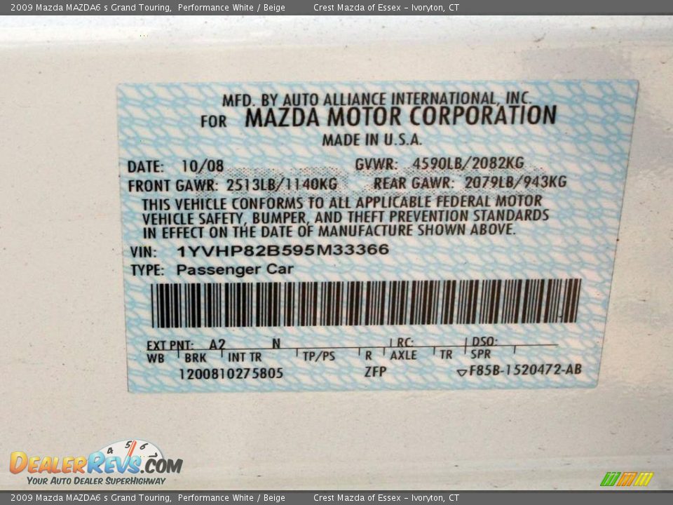 2009 Mazda MAZDA6 s Grand Touring Performance White / Beige Photo #17