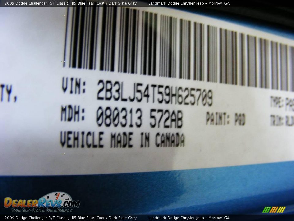 2009 Dodge Challenger R/T Classic B5 Blue Pearl Coat / Dark Slate Gray Photo #11
