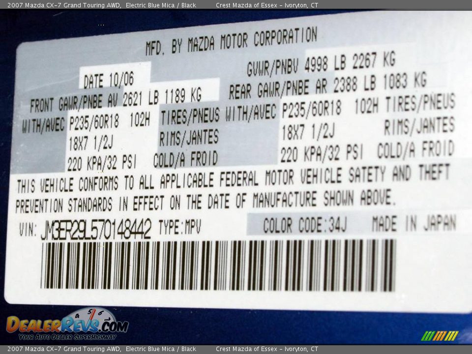 2007 Mazda CX-7 Grand Touring AWD Electric Blue Mica / Black Photo #19