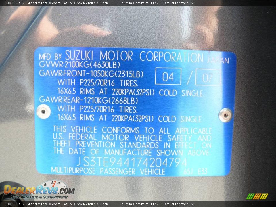 2007 Suzuki Grand Vitara XSport Azure Grey Metallic / Black Photo #15