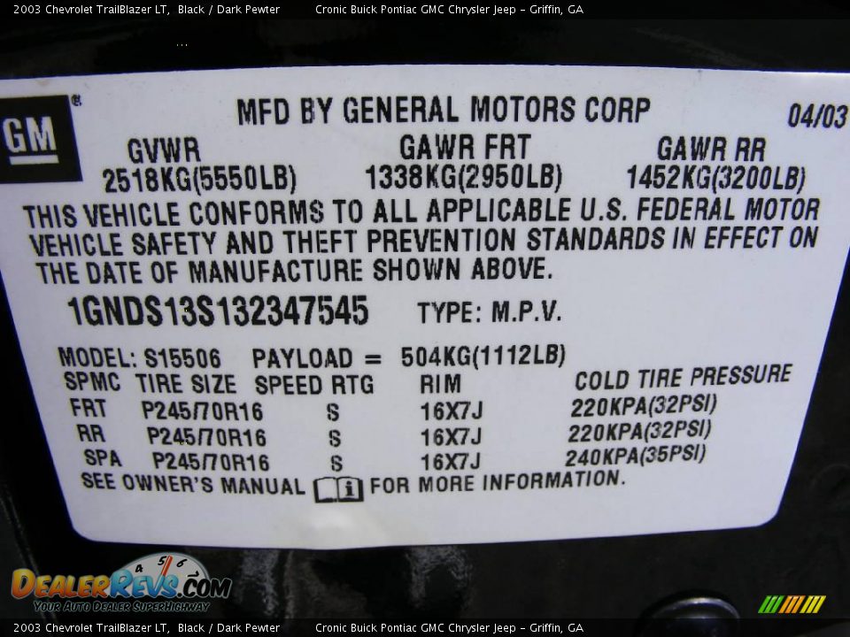2003 Chevrolet TrailBlazer LT Black / Dark Pewter Photo #28