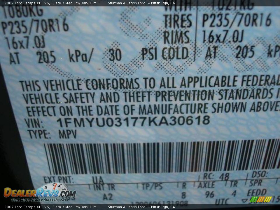 2007 Ford Escape XLT V6 Black / Medium/Dark Flint Photo #19