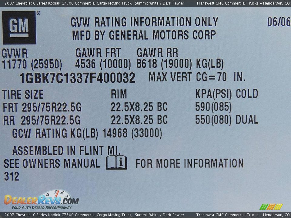 2007 Chevrolet C Series Kodiak C7500 Commercial Cargo Moving Truck Summit White / Dark Pewter Photo #35