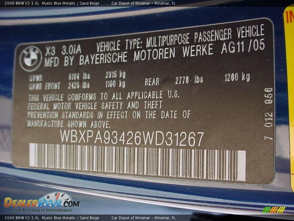 2006 BMW X3 3.0i Mystic Blue Metallic / Sand Beige Photo #18