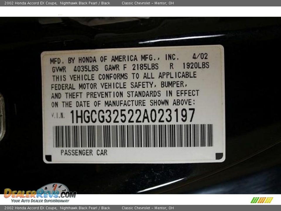 2002 Honda Accord EX Coupe Nighthawk Black Pearl / Black Photo #19