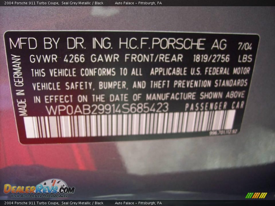 2004 Porsche 911 Turbo Coupe Seal Grey Metallic / Black Photo #20