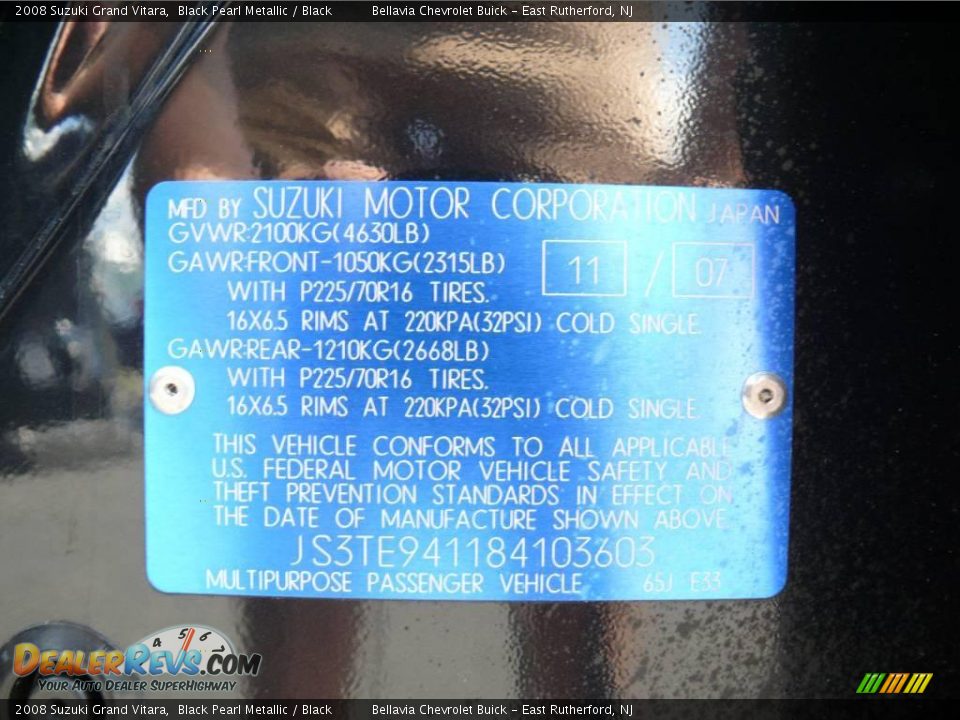 2008 Suzuki Grand Vitara Black Pearl Metallic / Black Photo #14