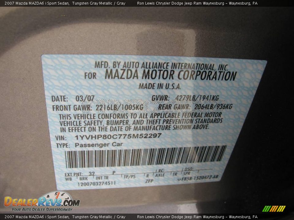2007 Mazda MAZDA6 i Sport Sedan Tungsten Gray Metallic / Gray Photo #24