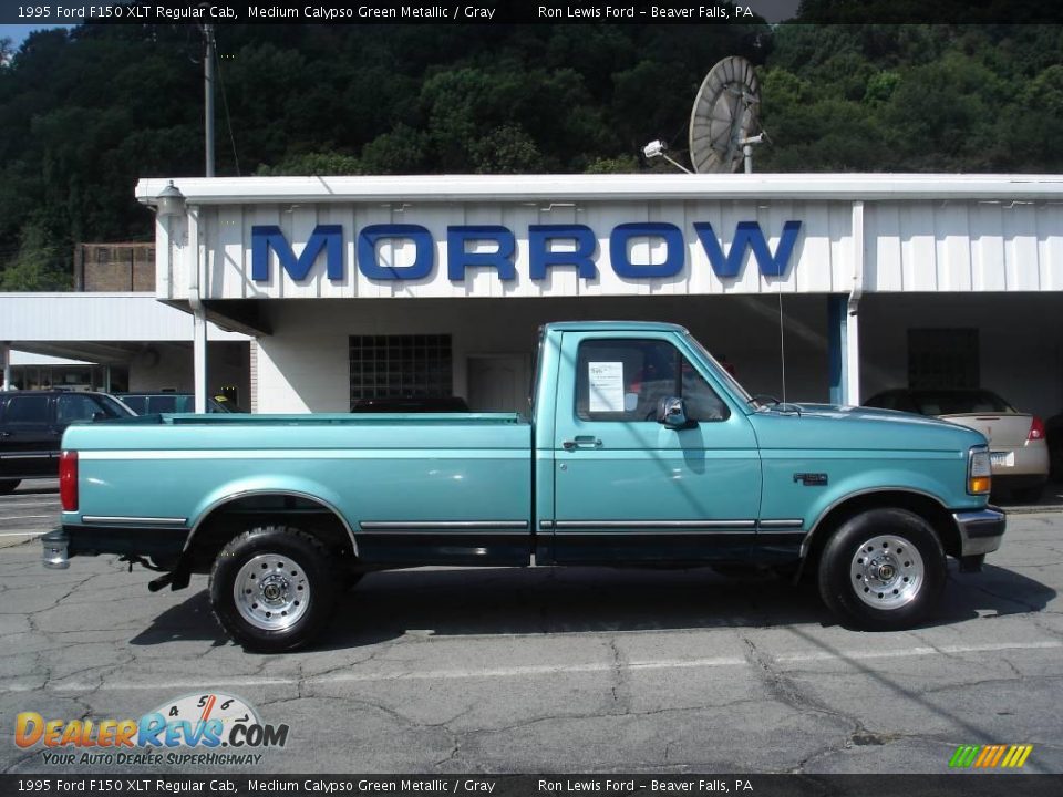 1995 Ford F150 XLT Regular Cab Medium Calypso Green Metallic / Gray Photo #1