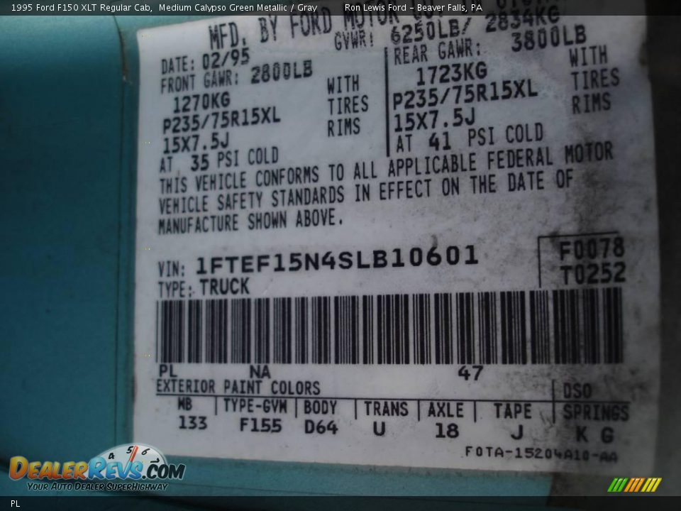 Ford Color Code PL Medium Calypso Green Metallic