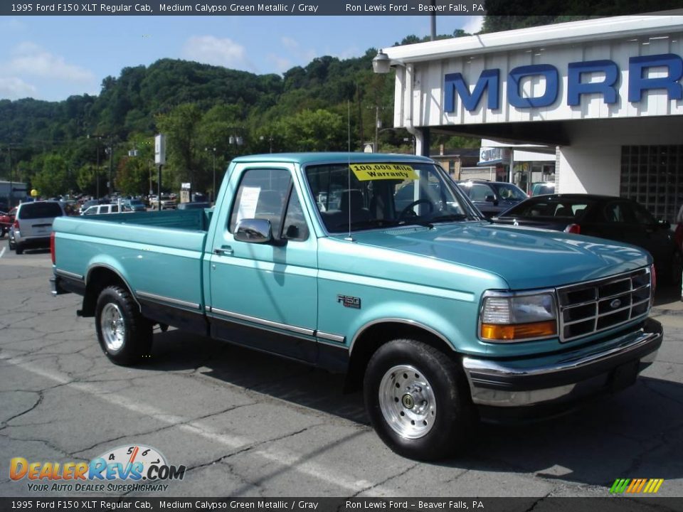 1995 Ford F150 XLT Regular Cab Medium Calypso Green Metallic / Gray Photo #16