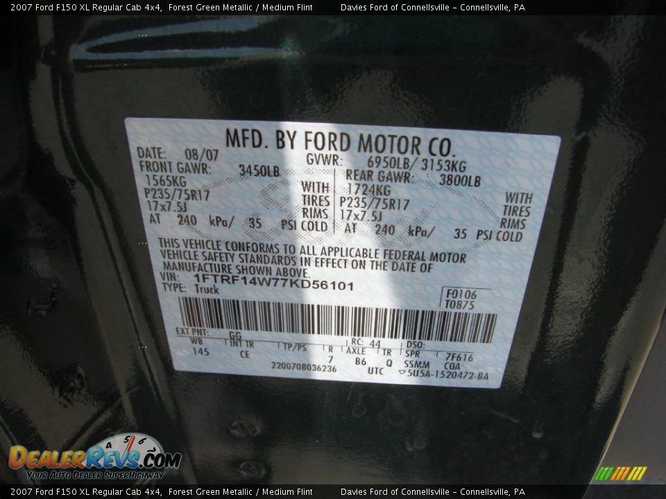 2007 Ford F150 XL Regular Cab 4x4 Forest Green Metallic / Medium Flint Photo #14