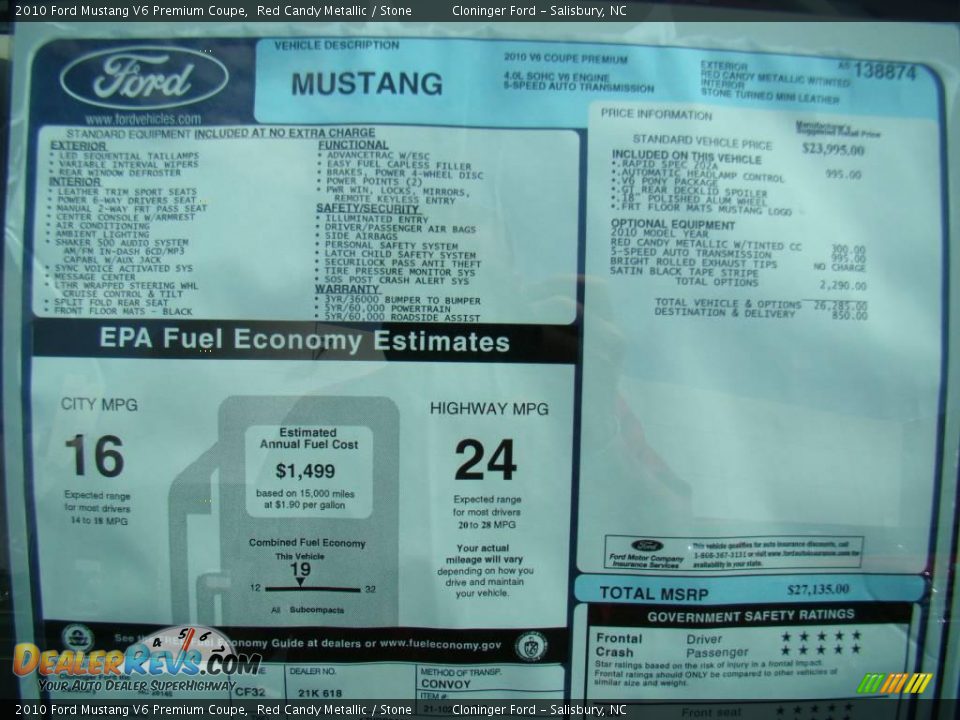 2010 Ford Mustang V6 Premium Coupe Red Candy Metallic / Stone Photo #11