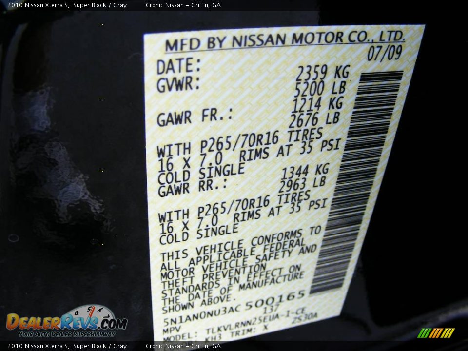 2010 Nissan Xterra S Super Black / Gray Photo #20