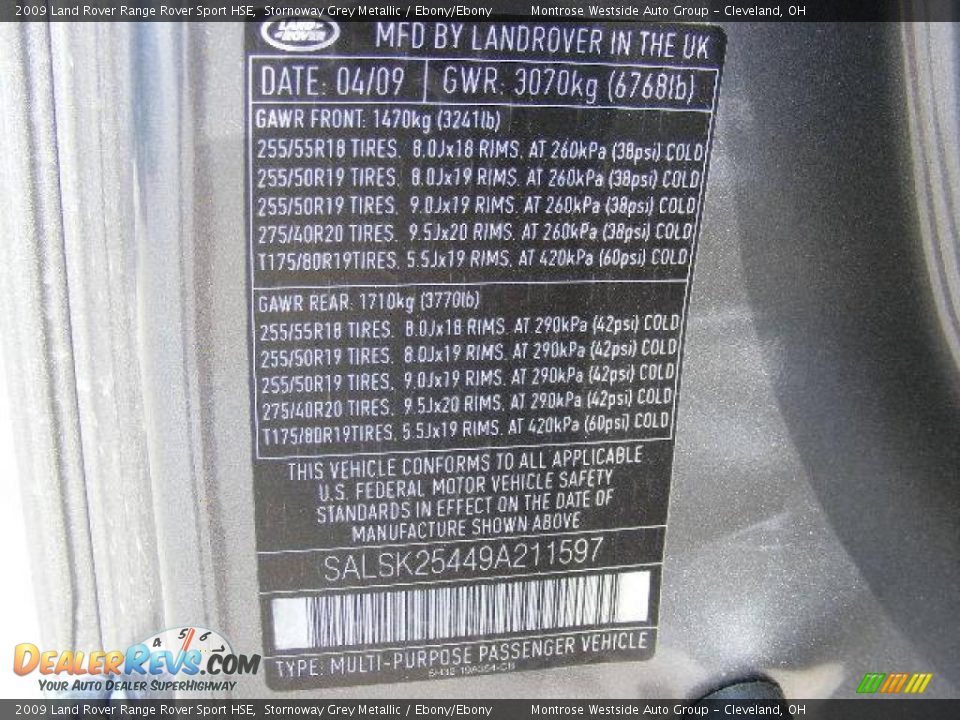 2009 Land Rover Range Rover Sport HSE Stornoway Grey Metallic / Ebony/Ebony Photo #33