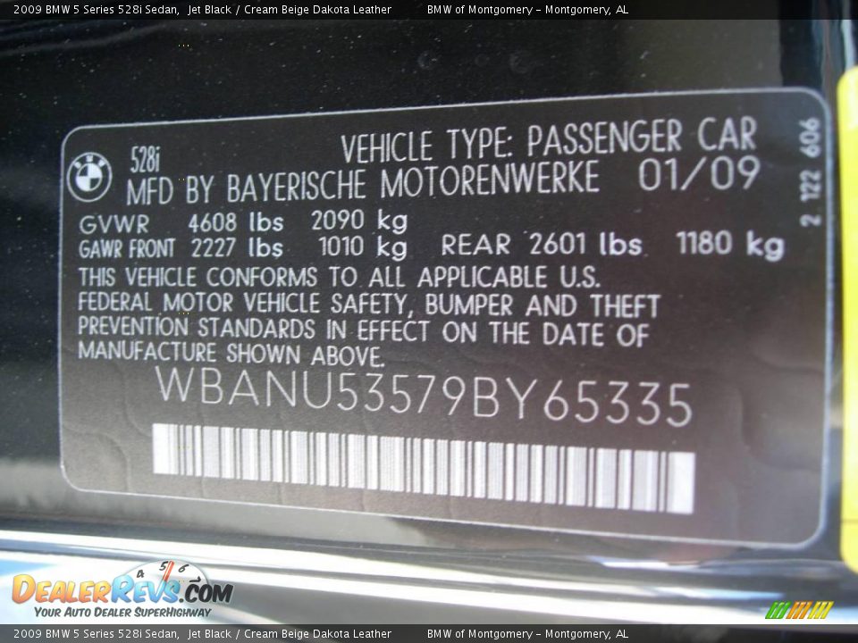 2009 BMW 5 Series 528i Sedan Jet Black / Cream Beige Dakota Leather Photo #19