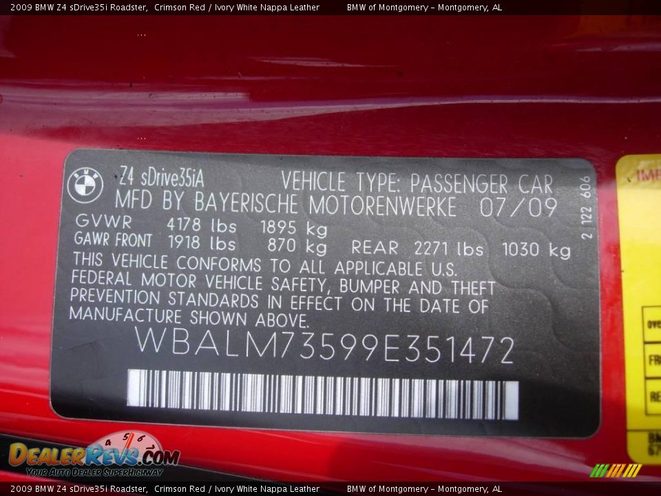 2009 BMW Z4 sDrive35i Roadster Crimson Red / Ivory White Nappa Leather Photo #23