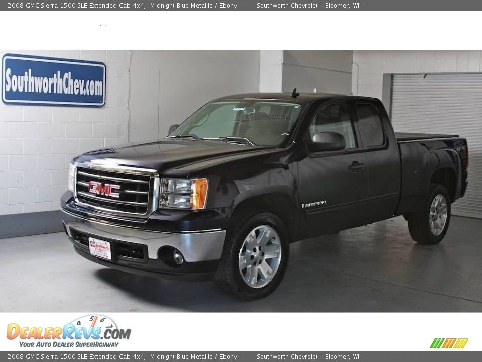 2008 GMC Sierra 1500 SLE Extended Cab 4x4 Midnight Blue Metallic / Ebony Photo #1