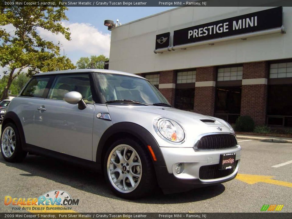 2009 Mini Cooper S Hardtop Pure Silver Metallic / Gravity Tuscan Beige Leather Photo #1