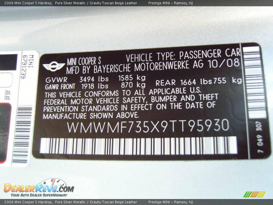 2009 Mini Cooper S Hardtop Pure Silver Metallic / Gravity Tuscan Beige Leather Photo #10