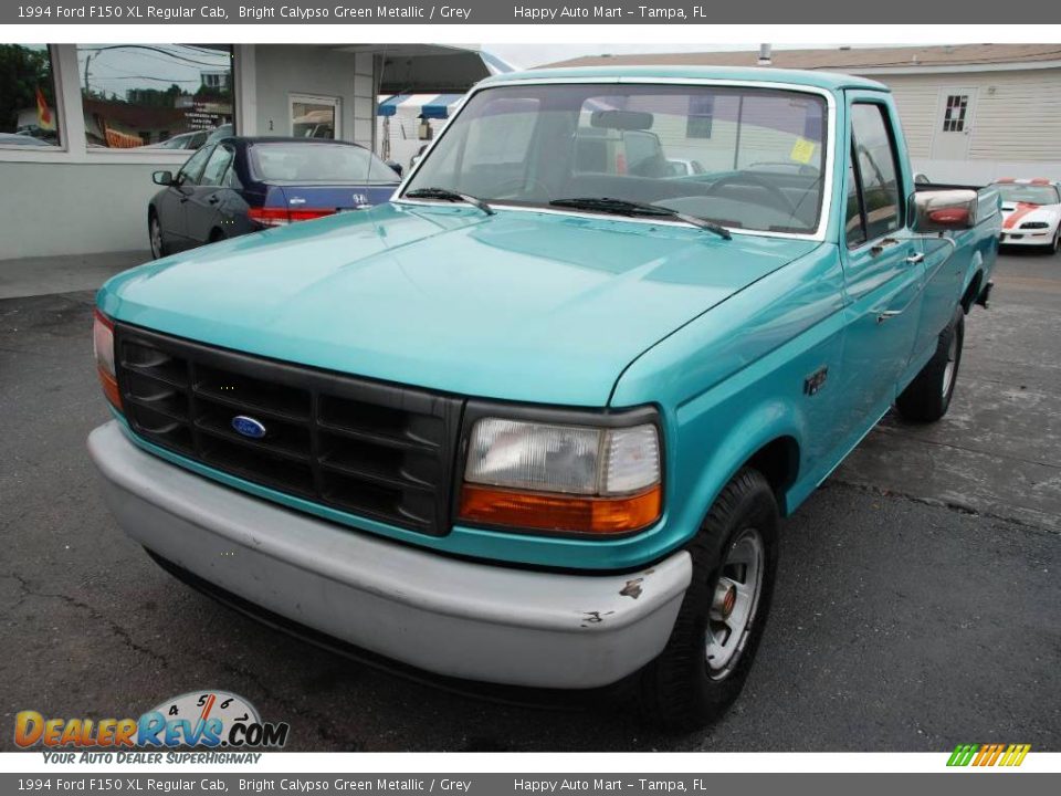 1994 Ford F150 XL Regular Cab Bright Calypso Green Metallic / Grey Photo #2