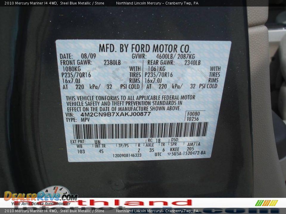 2010 Mercury Mariner I4 4WD Steel Blue Metallic / Stone Photo #9