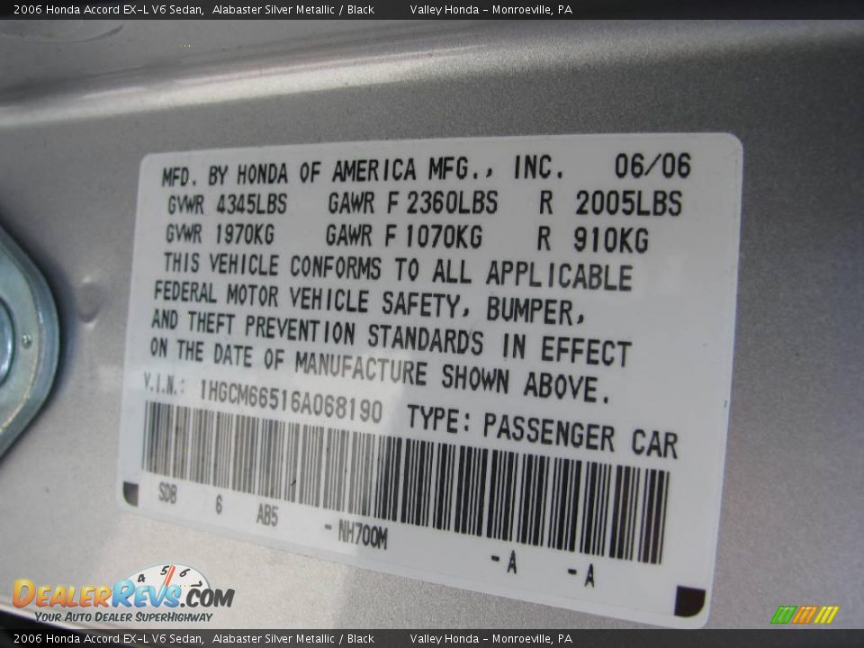 2006 Honda Accord EX-L V6 Sedan Alabaster Silver Metallic / Black Photo #14