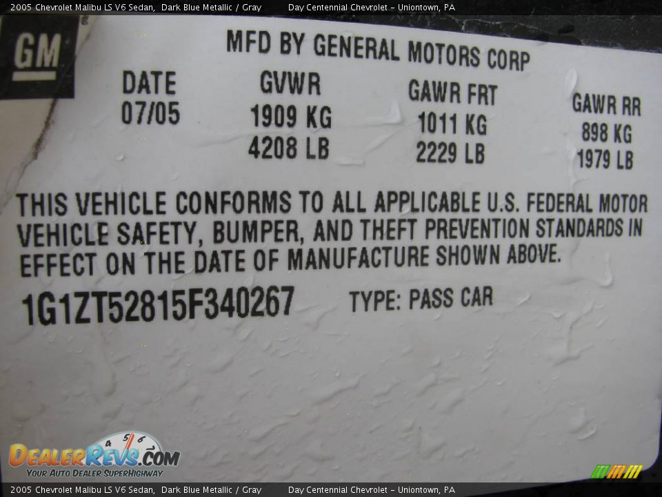 2005 Chevrolet Malibu LS V6 Sedan Dark Blue Metallic / Gray Photo #14