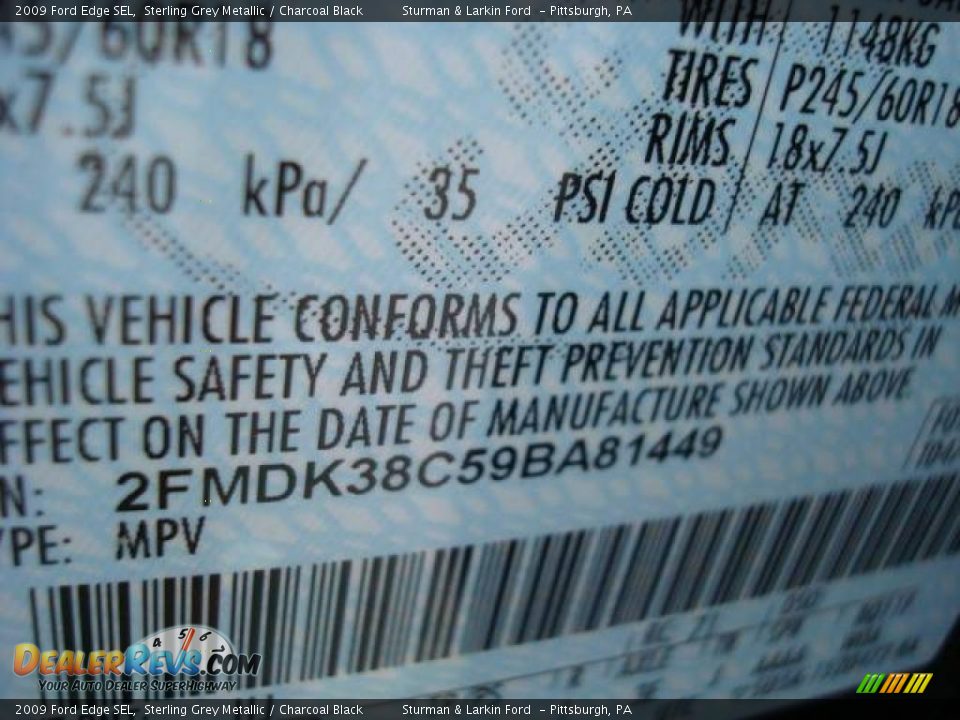 2009 Ford Edge SEL Sterling Grey Metallic / Charcoal Black Photo #19