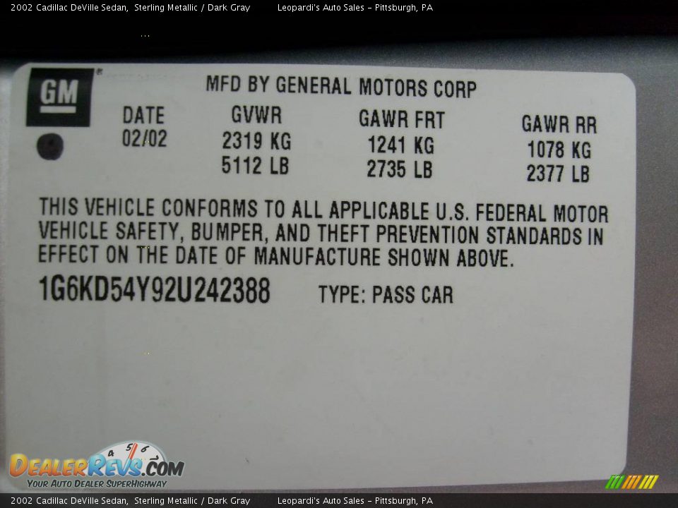 2002 Cadillac DeVille Sedan Sterling Metallic / Dark Gray Photo #13