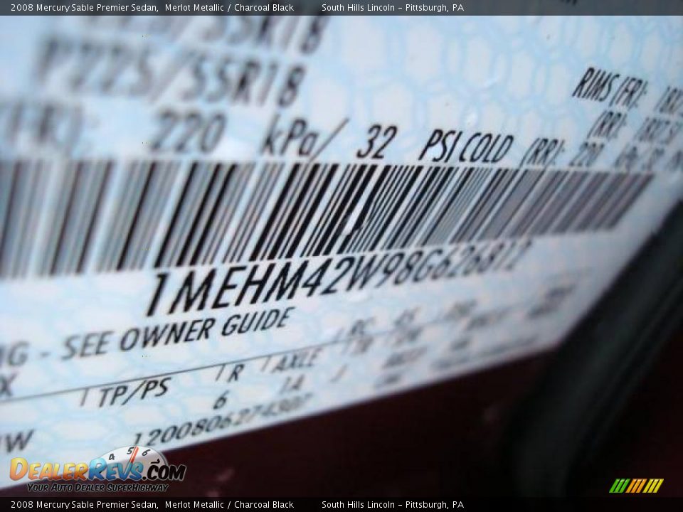 2008 Mercury Sable Premier Sedan Merlot Metallic / Charcoal Black Photo #14