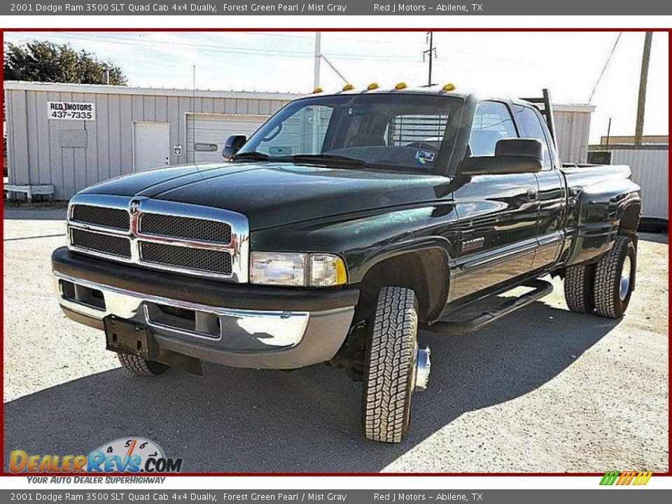 2001 Dodge Ram 3500 SLT Quad Cab 4x4 Dually Forest Green Pearl / Mist Gray Photo #1