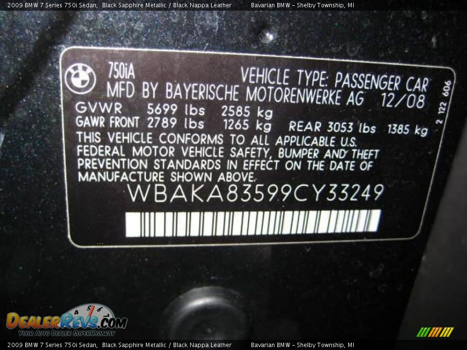 2009 BMW 7 Series 750i Sedan Black Sapphire Metallic / Black Nappa Leather Photo #19