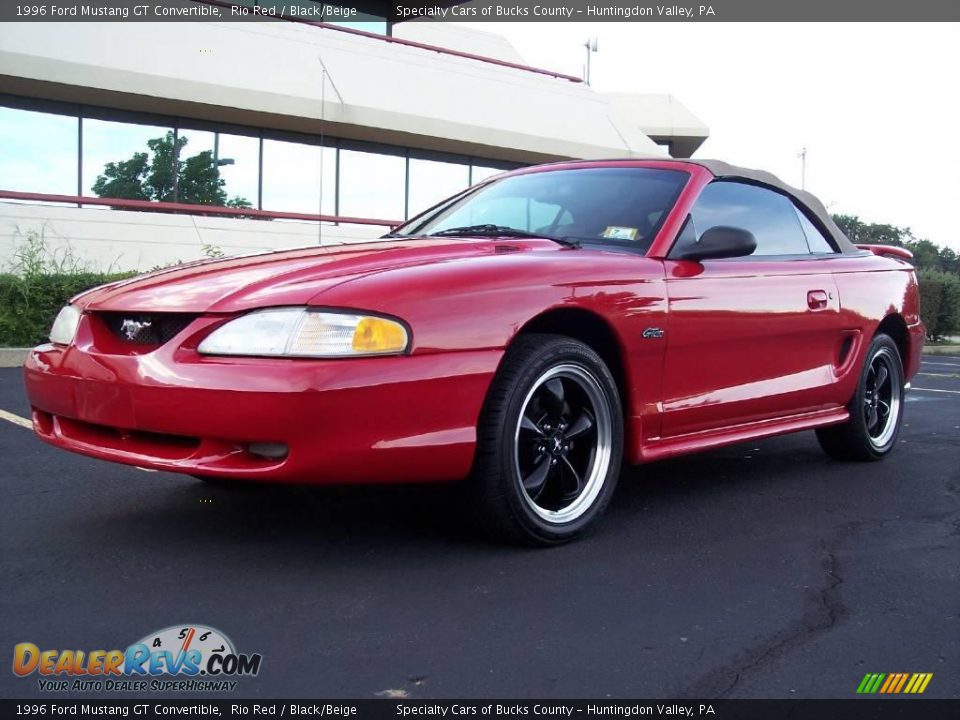 1996 Ford Mustang GT Convertible Rio Red / Black/Beige Photo #2
