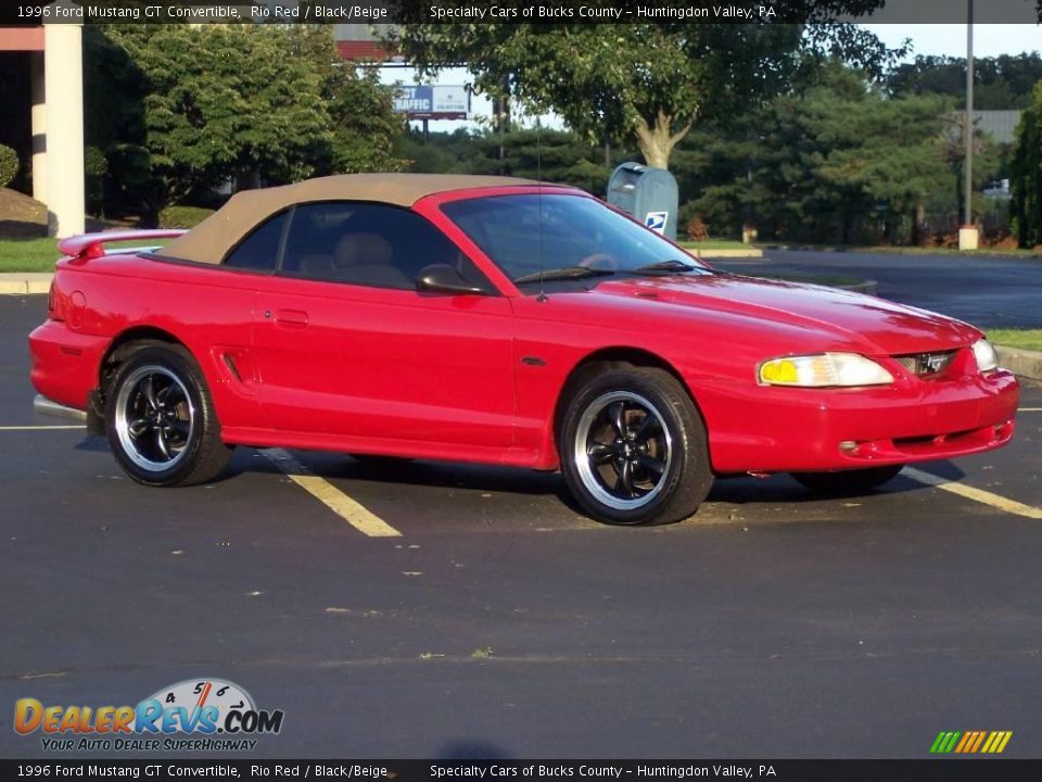 1996 Ford Mustang GT Convertible Rio Red / Black/Beige Photo #13
