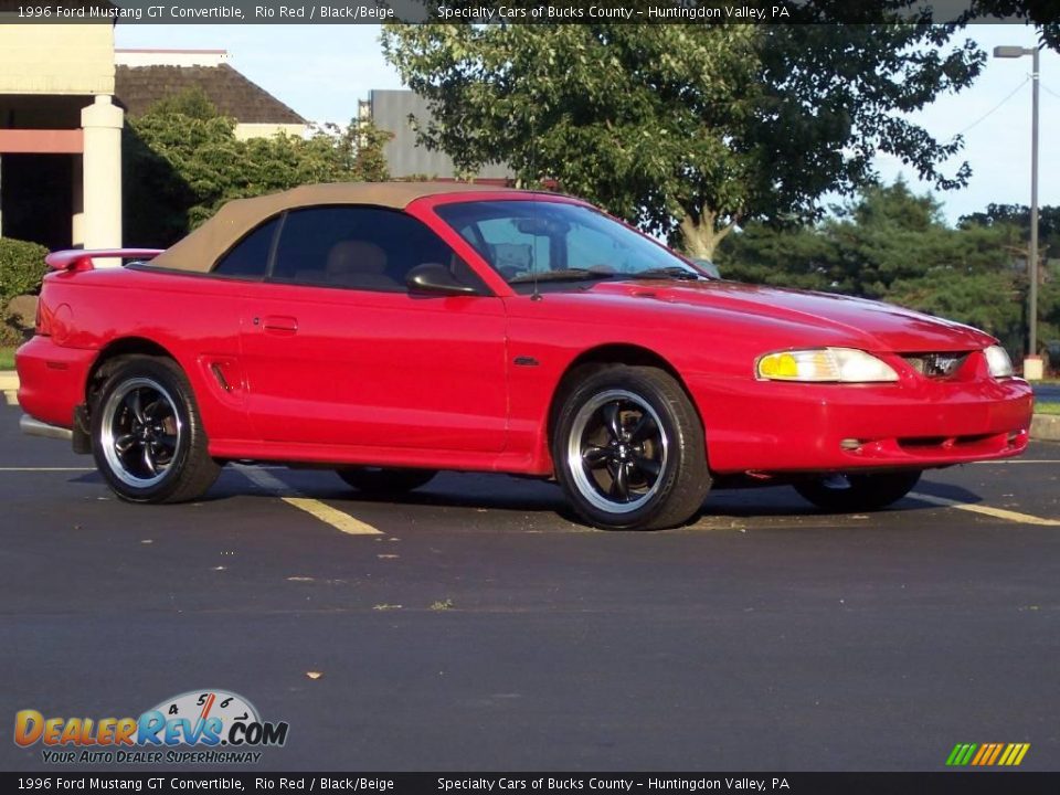 1996 Ford Mustang GT Convertible Rio Red / Black/Beige Photo #14