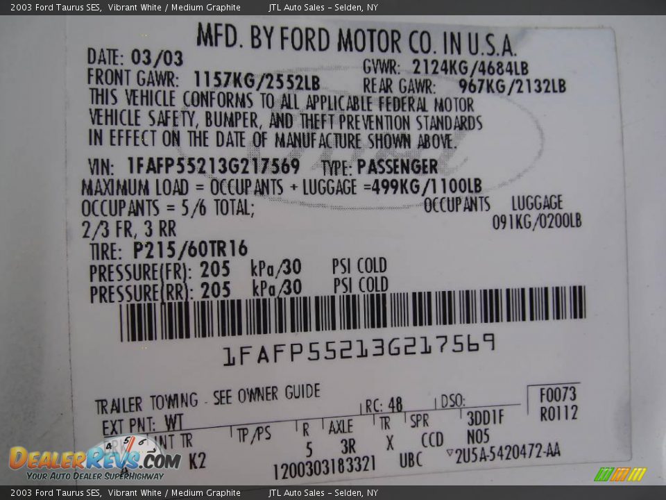 2003 Ford Taurus SES Vibrant White / Medium Graphite Photo #15