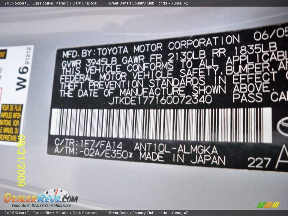 2006 Scion tC Classic Silver Metallic / Dark Charcoal Photo #15