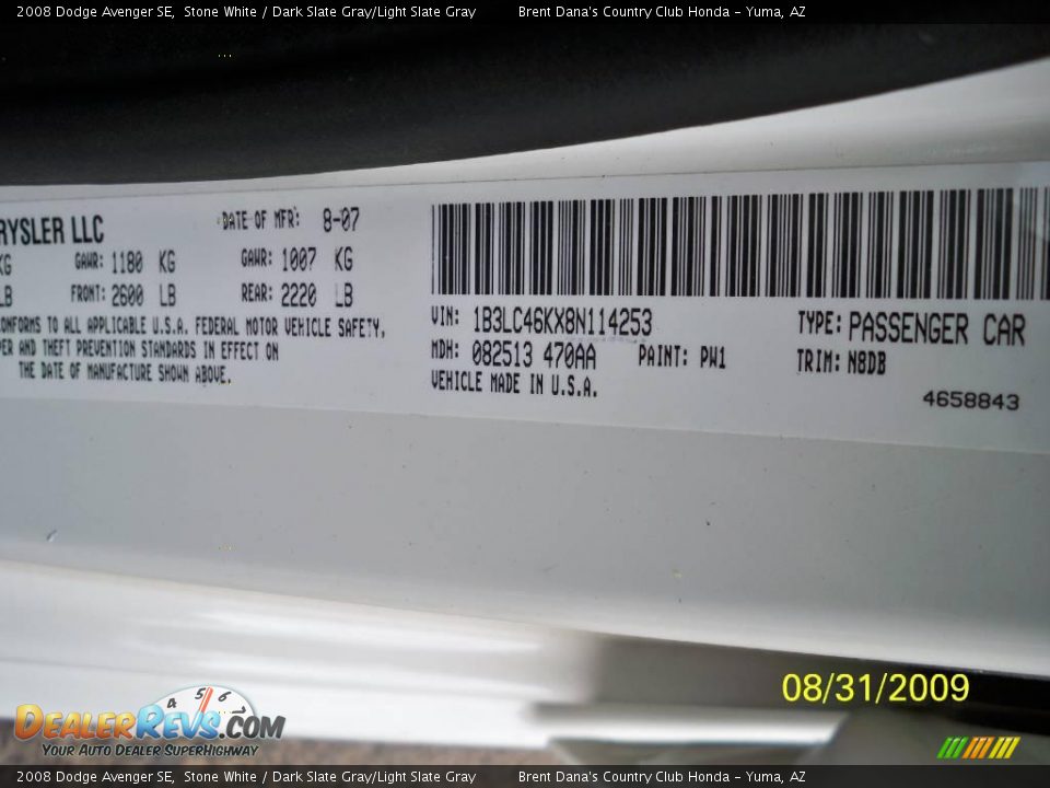 2008 Dodge Avenger SE Stone White / Dark Slate Gray/Light Slate Gray Photo #17