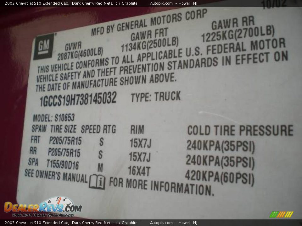 2003 Chevrolet S10 Extended Cab Dark Cherry Red Metallic / Graphite Photo #15